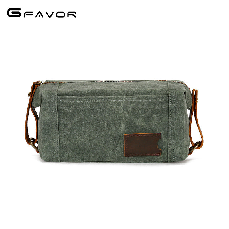 Men&#039;s Cosmetic Bag Travel Clutch Bag Oil Wax Canvas Toiletry Bag Retro Clutch Bag First Layer Cowhide Wrist Bag