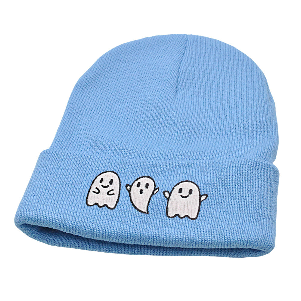 New Luminous Ghost Knitted Hat Halloween Cute Embroidered Little Devil Beanie Festive Pullover Hat Hip-Hop Hat