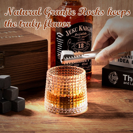 Best-selling Whiskey Ice Wine Stone Wooden Box Wine Set Glass Cup Stone Set Whiskey Ice Wine