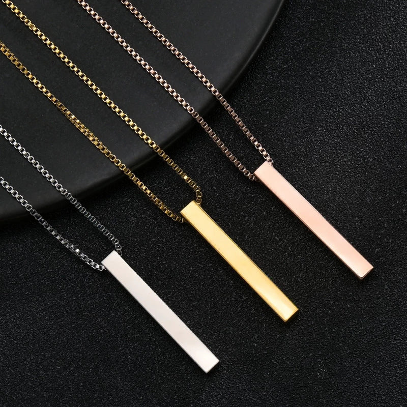 Fashion Jewelry Pendant Titanium Steel Simple Glossy Square Cylinder Necklace