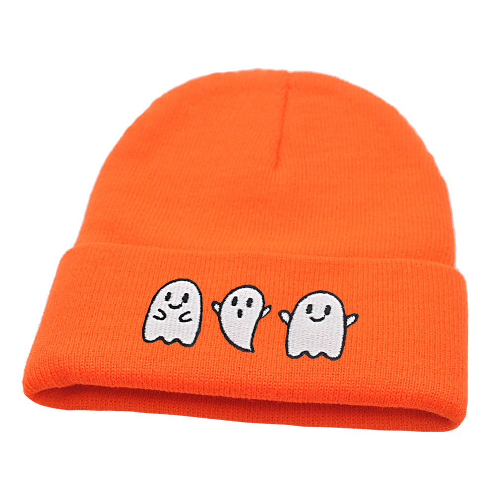 New Luminous Ghost Knitted Hat Halloween Cute Embroidered Little Devil Beanie Festive Pullover Hat Hip-Hop Hat